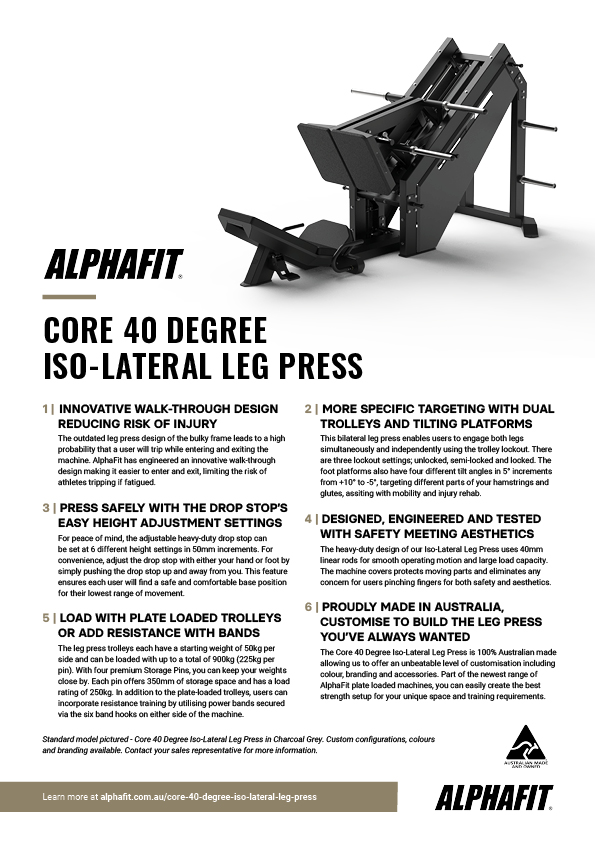 AlphaFit Core 40-Degree Iso-Lateral Leg Press Sell Sheet