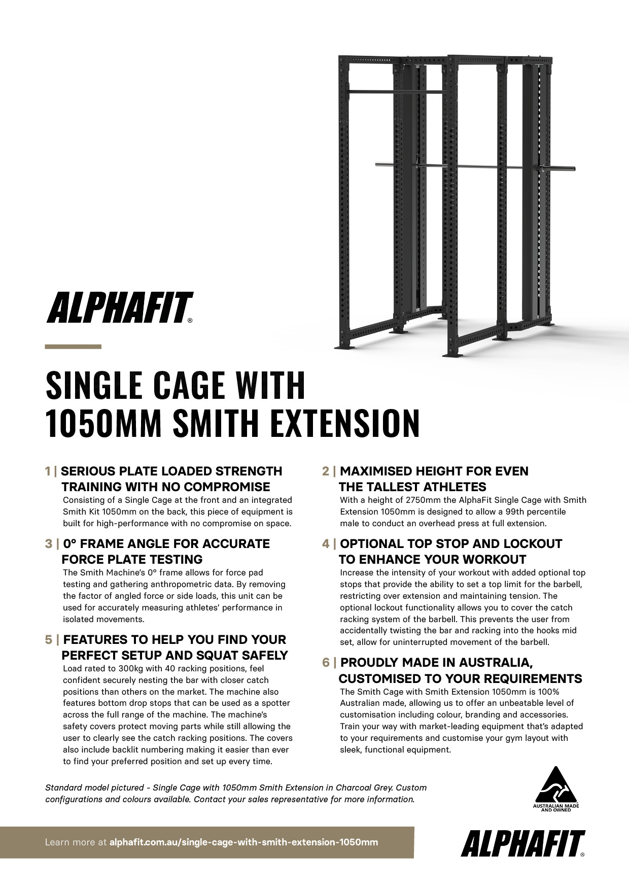 AlphaFit Single Cage with Smith Extension 1050mm