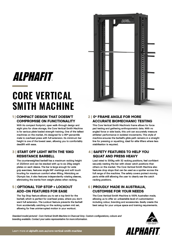 AlphaFit Core Vertical Smith Machine Fact Sheet