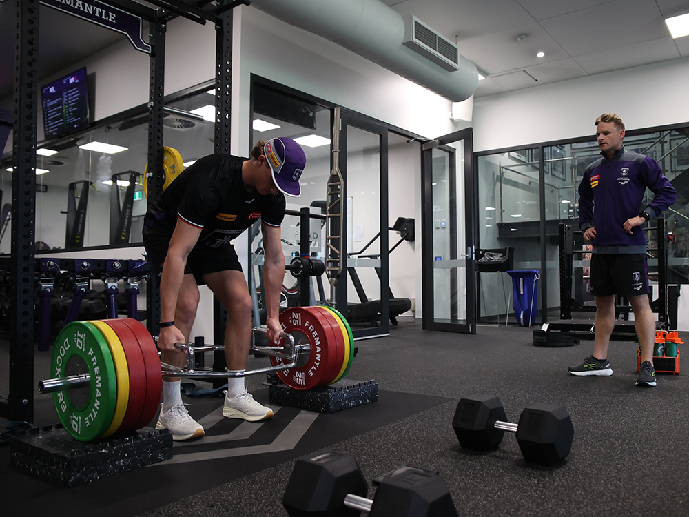 Fremantle Dockers player training in their AlphaFit gym