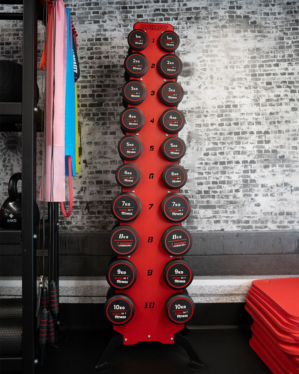 Red Dumbbell Tower with Dumbbells
